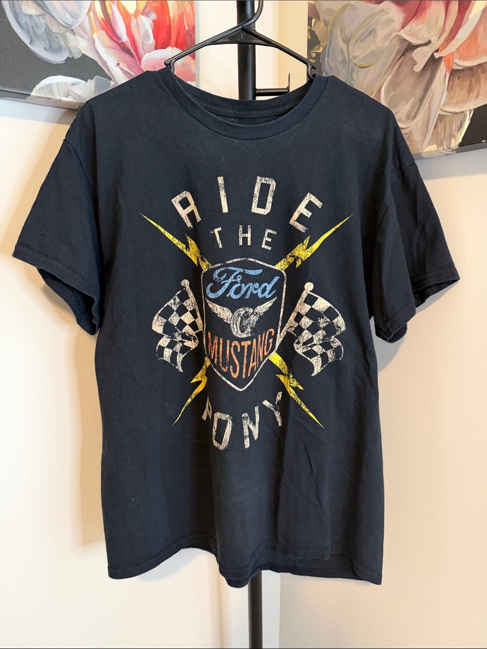 Ford Black Mustang Graphic Tee with Yellow Accents